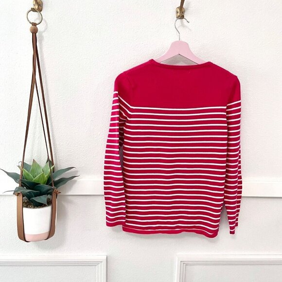 Pura Cashmere Classic Breton Crew Seaside Berry/White Stripe Size S - Picture 6 of 6